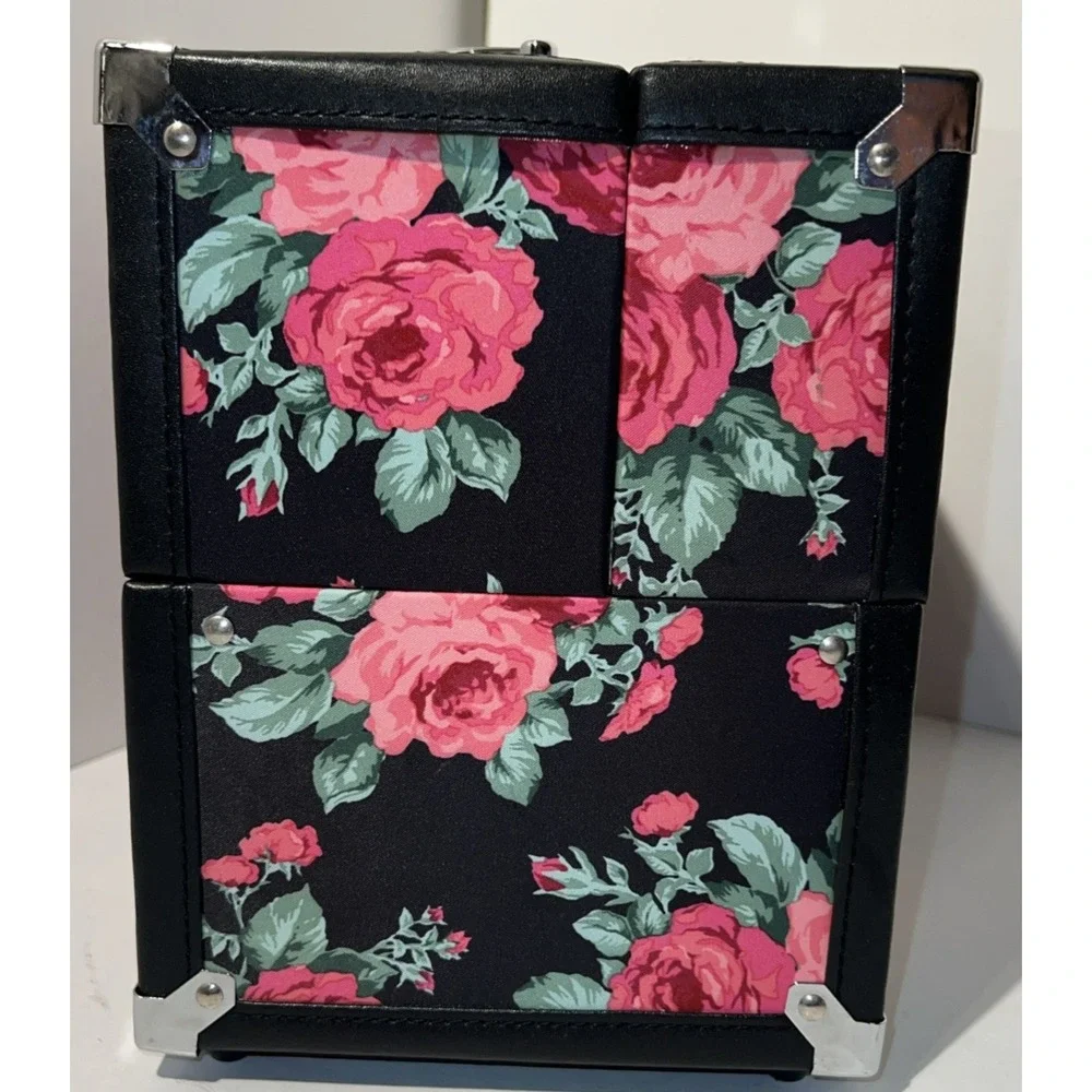 Make-up‎ 2 Tiered Shelves Travel Case Hardshell Black Roses